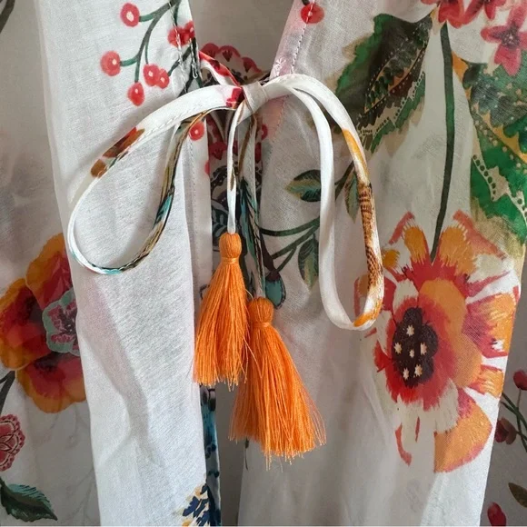 Johnny Was White Floral Ardella Swim Cover Up Kimono L XL - Picture 5 of 14